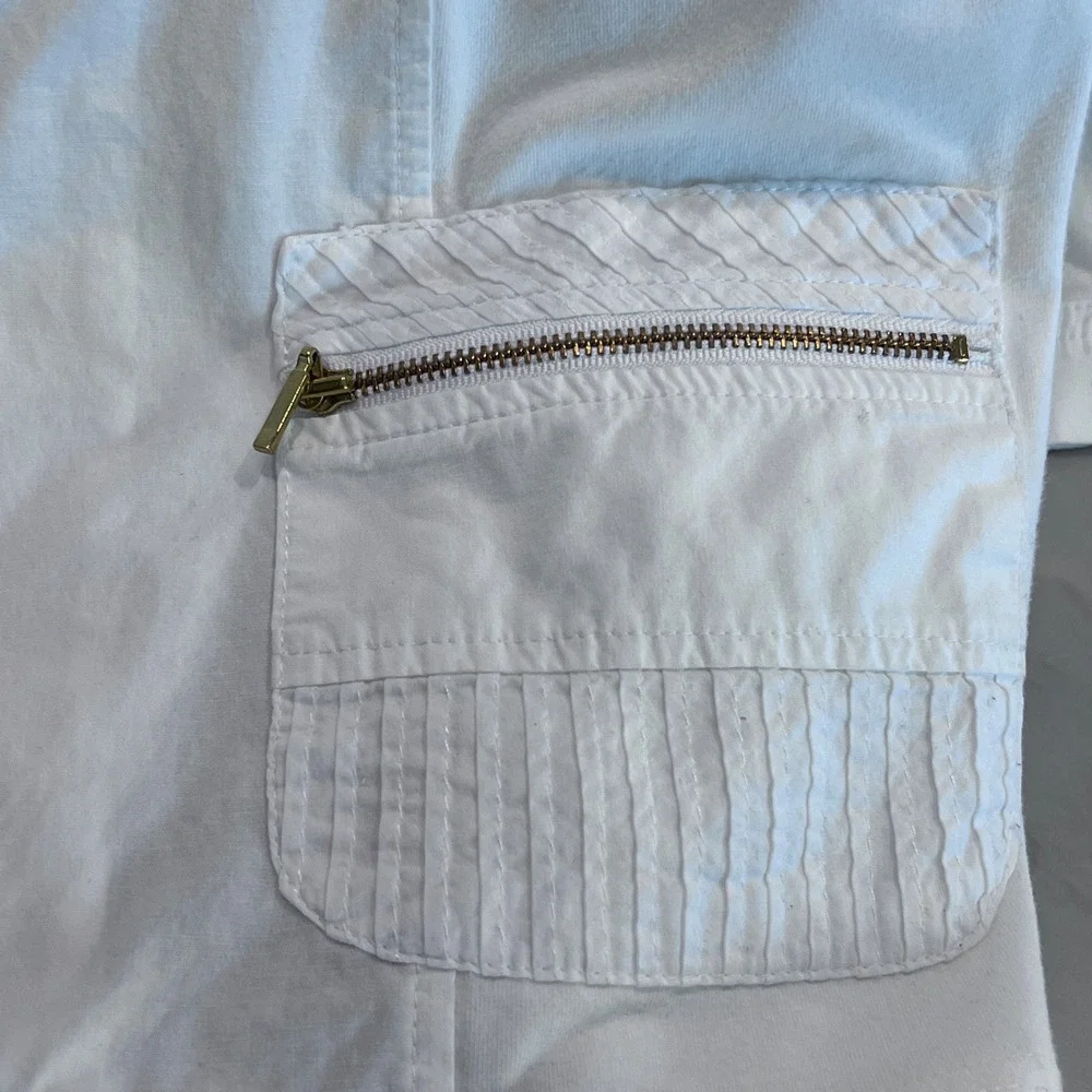 Zenergy by Chico's White Zip Up Jacket Textured Pintuck 3/4 Sleeve Size Medium